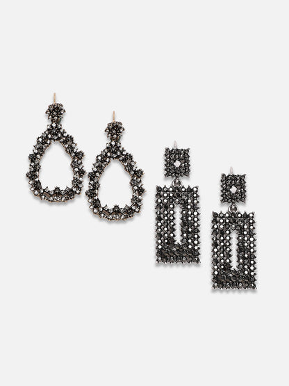Set Of 2 Silver-Plated Contemporary Drop Earrings