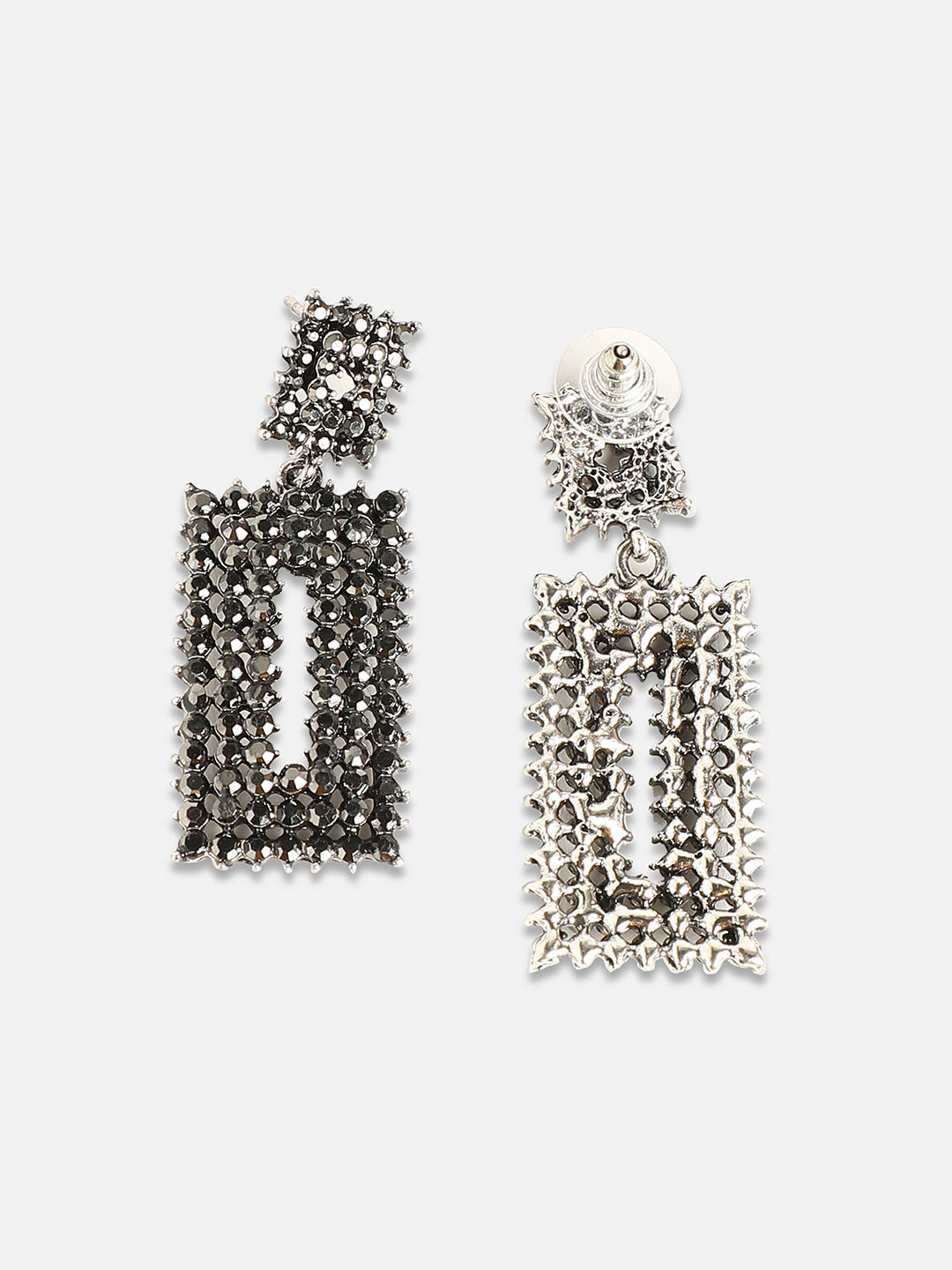 Set Of 2 Silver-Plated Contemporary Drop Earrings