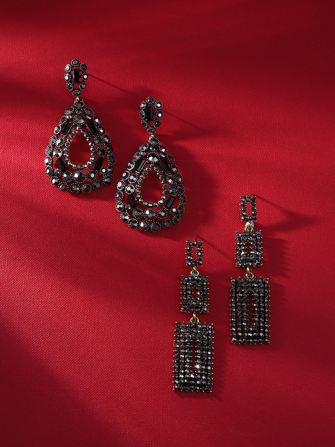 Set Of 2 Gold-Plated Contemporary Drop Earrings