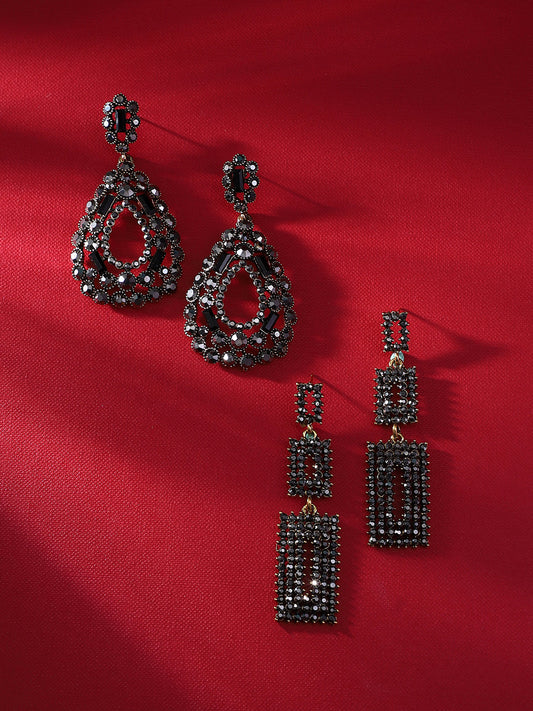 Set Of 2 Gold-Plated Contemporary Drop Earrings