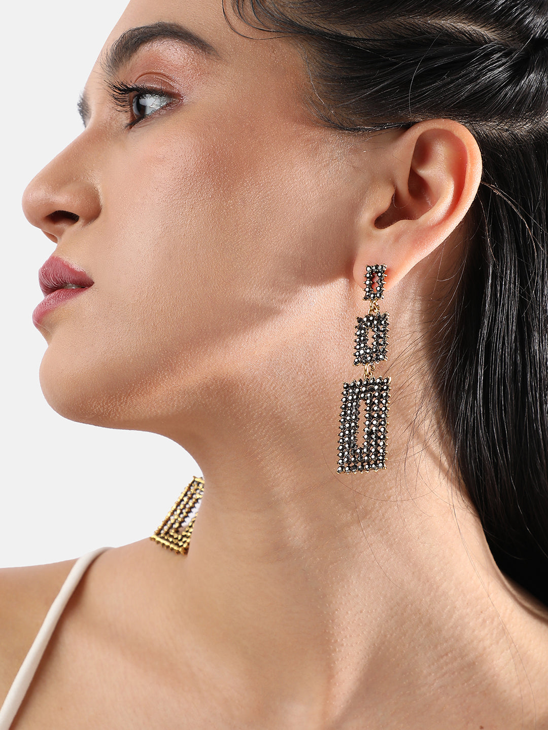 Set Of 2 Gold-Plated Contemporary Drop Earrings