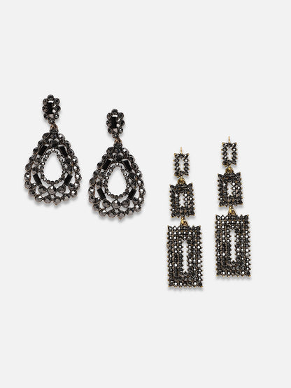 Set Of 2 Gold-Plated Contemporary Drop Earrings