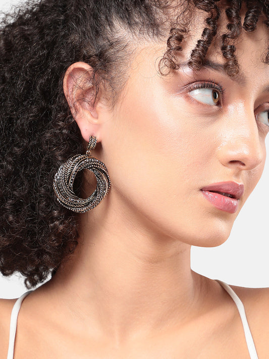 Set Of 2 Gold-Plated Stone Studded Drop Earrings