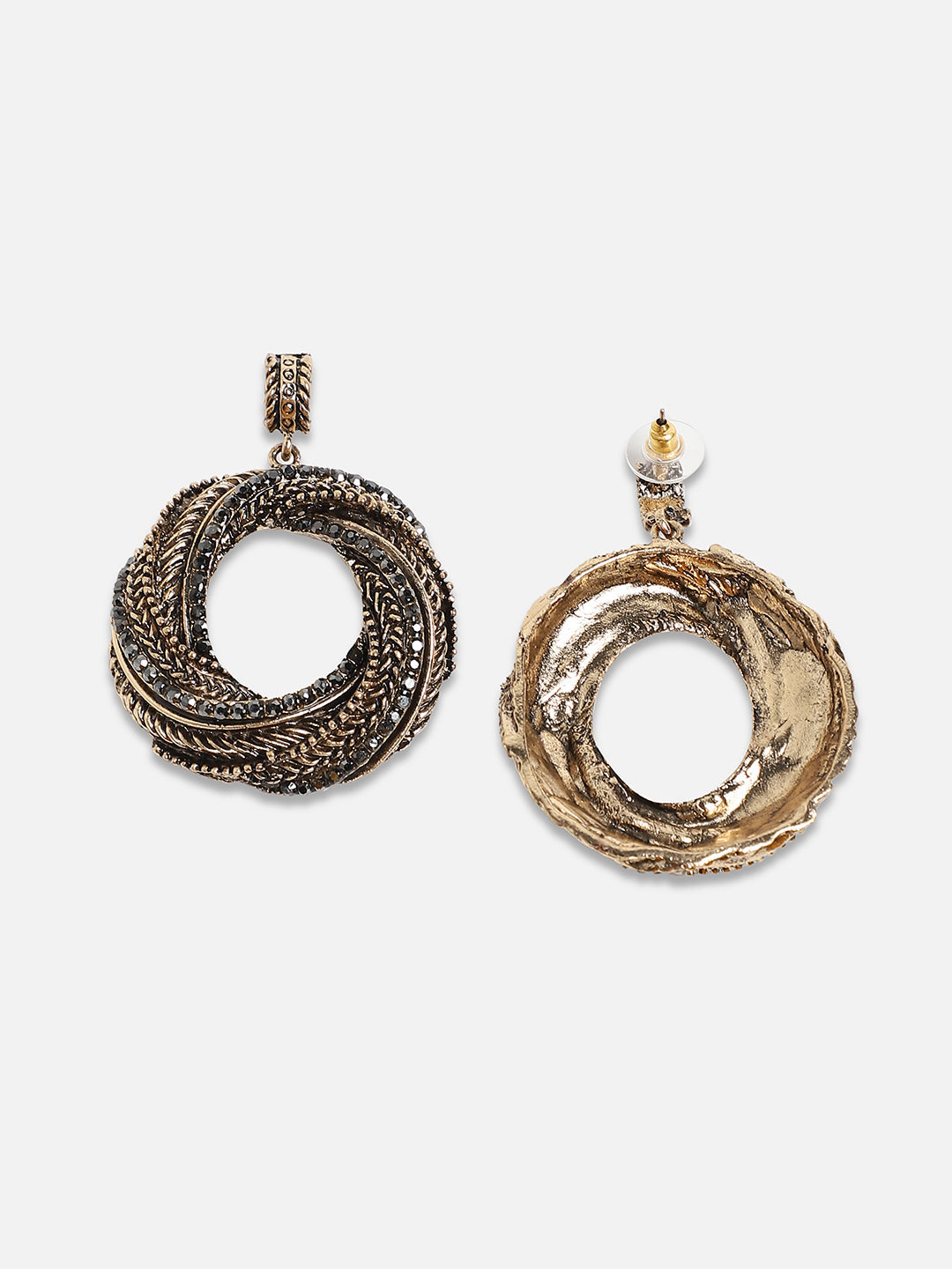 Set Of 2 Gold-Plated Stone Studded Drop Earrings