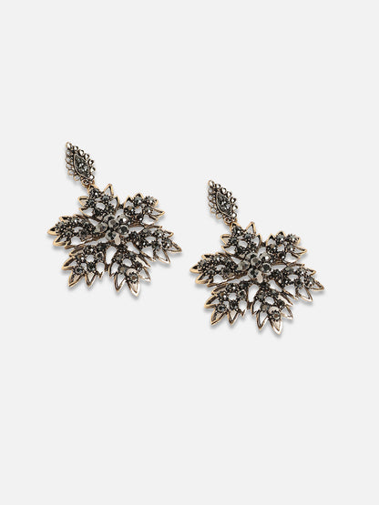 Set Of 2 Gold-Plated Stone Studded Drop Earrings