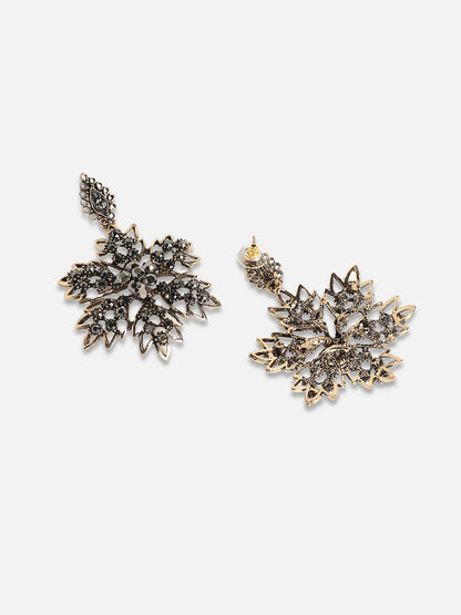Set Of 2 Gold-Plated Stone Studded Drop Earrings