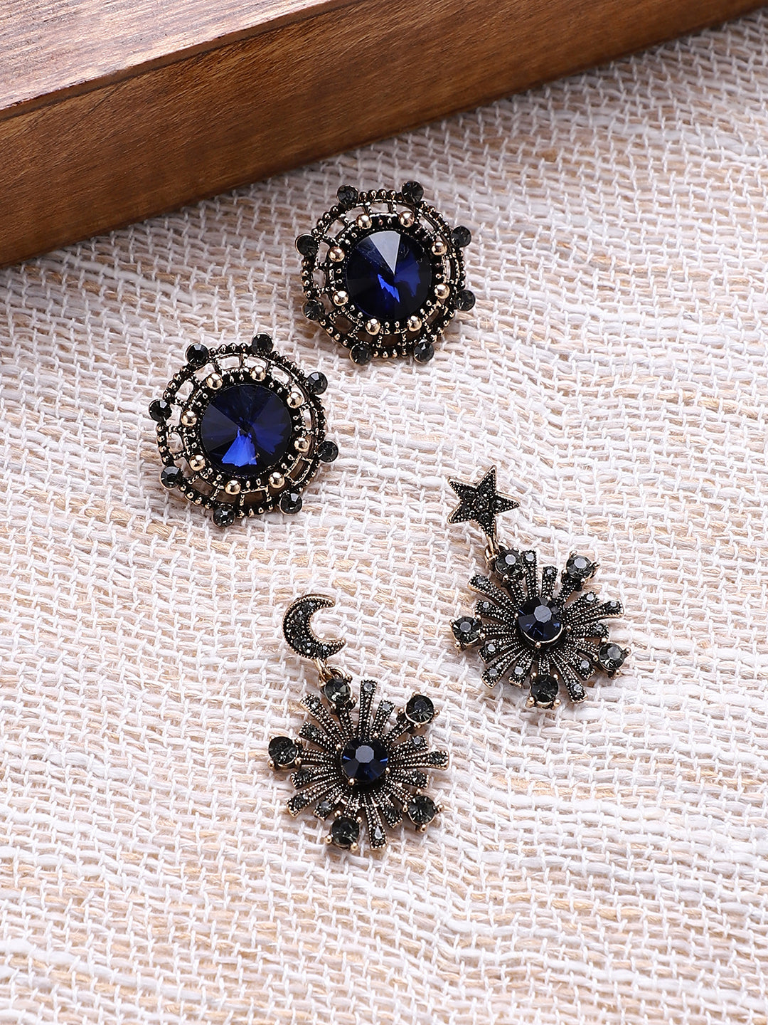 Set Of 2 Gold-Plated Contemporary Studs Earrings