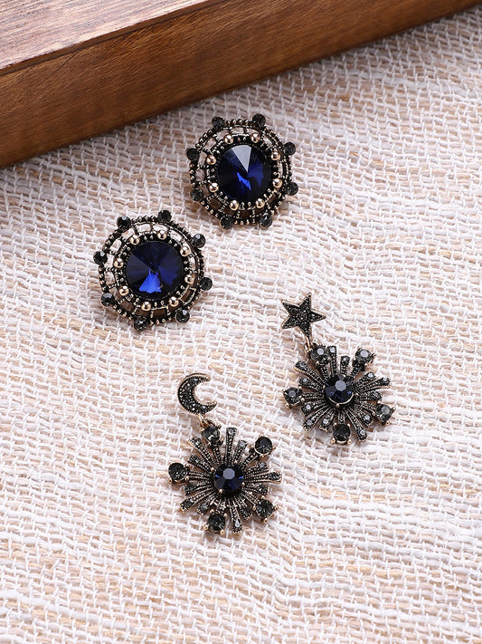 Set Of 2 Gold-Plated Contemporary Studs Earrings
