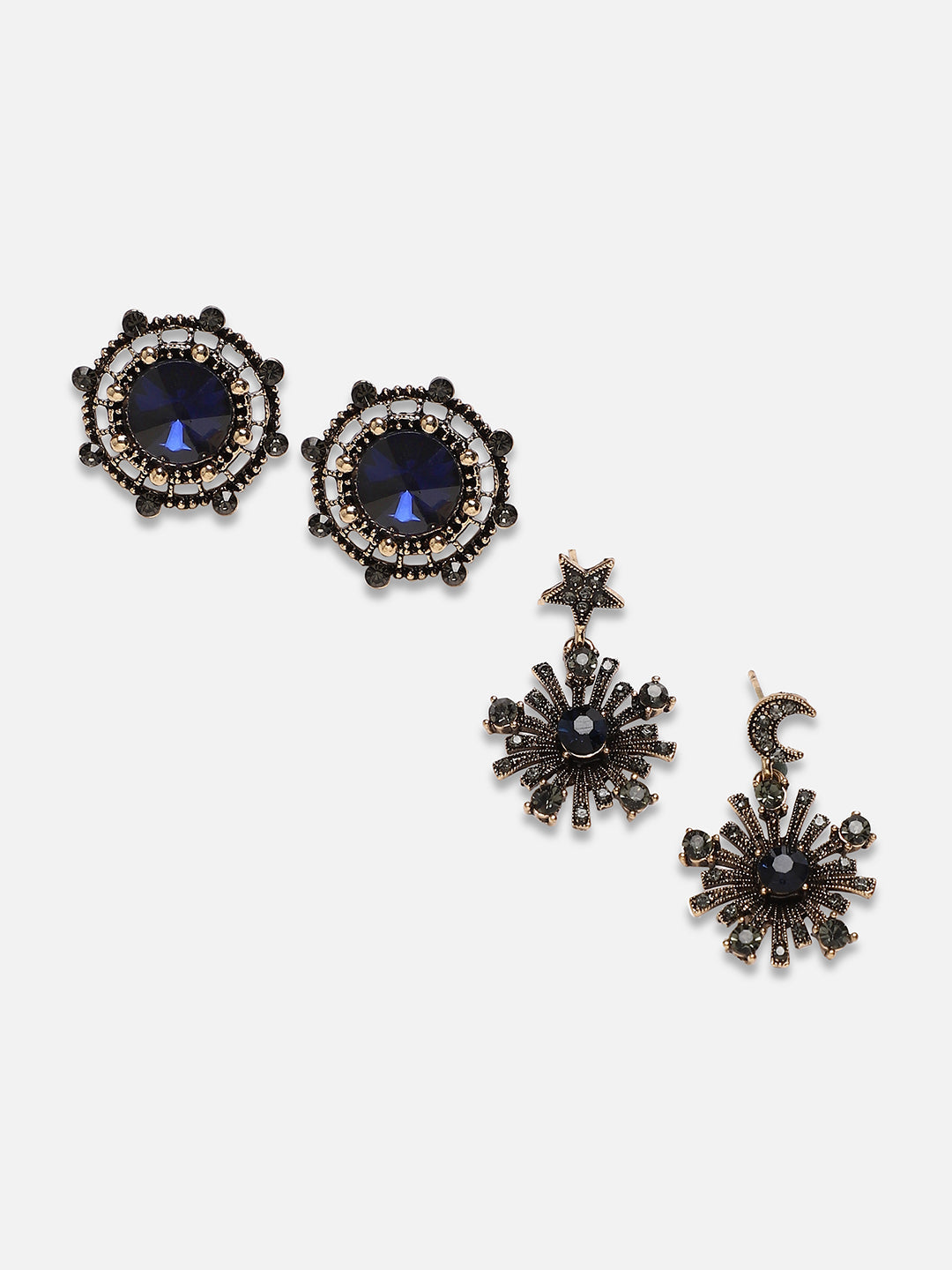 Set Of 2 Gold-Plated Contemporary Studs Earrings
