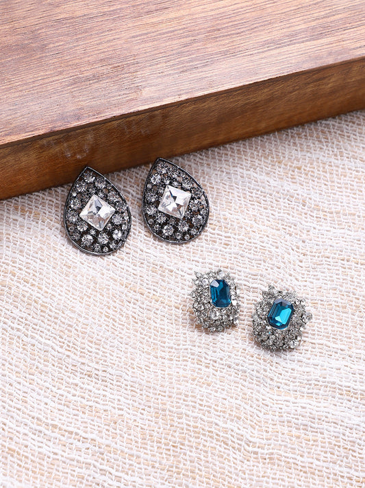 Set Of 2 Silver-Plated Contemporary Studs Earrings