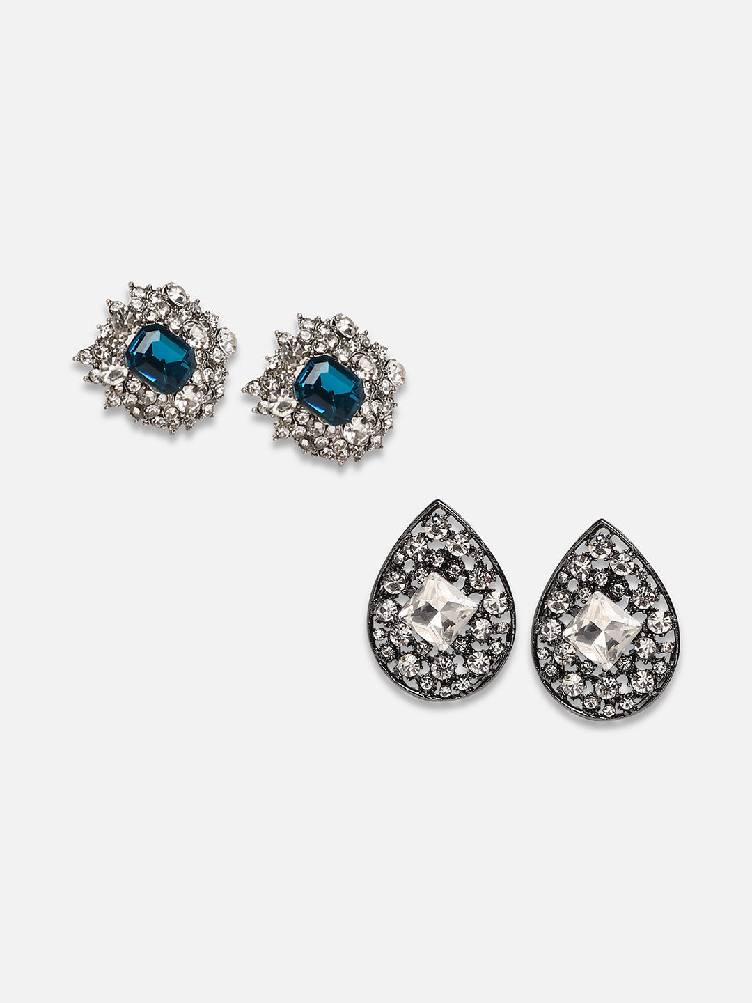 Set Of 2 Silver-Plated Contemporary Studs Earrings
