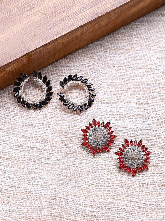 Set Of 2 Silver-Plated Contemporary Studs Earrings
