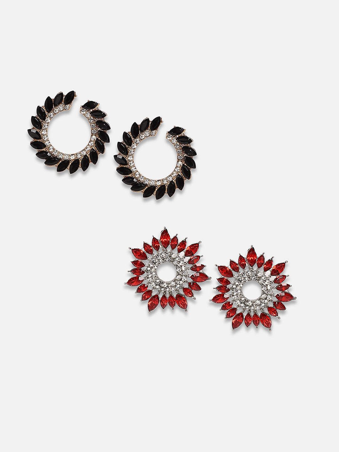 Set Of 2 Silver-Plated Contemporary Studs Earrings