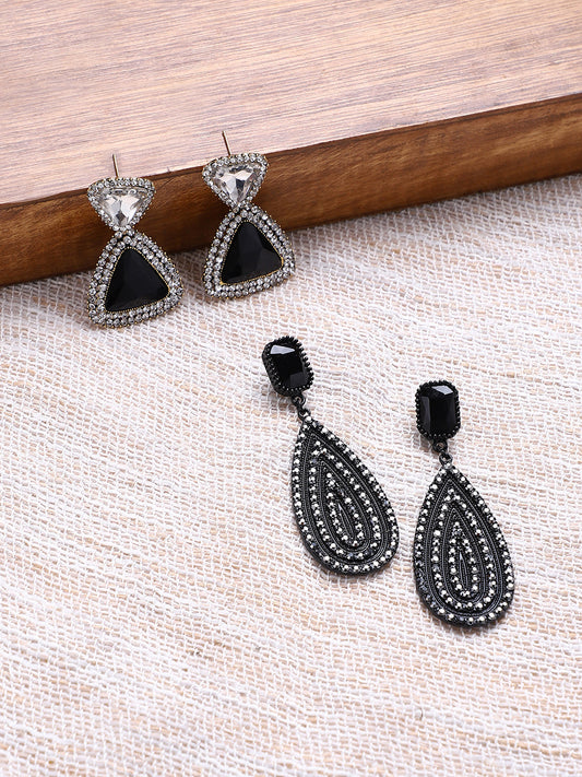Set Of 2 Brass-Plated Contemporary Drop Earrings