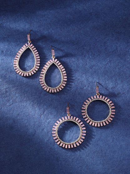 Set Of 2 Silver-Plated Stone Studded Drop Earrings