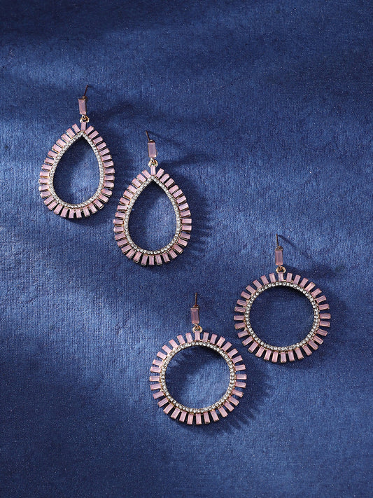 Set Of 2 Silver-Plated Stone Studded Drop Earrings