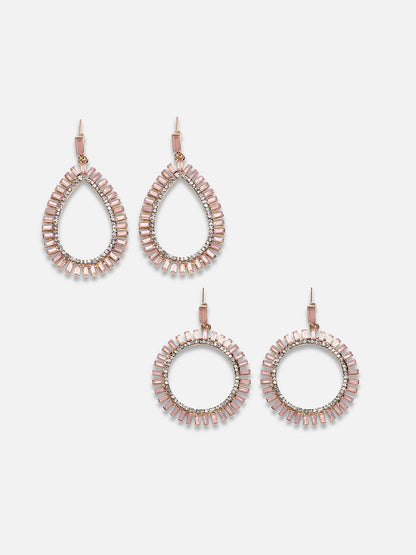 Set Of 2 Silver-Plated Stone Studded Drop Earrings