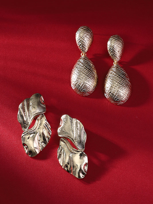 Set Of 2 Gold-Plated Contemporary Drop Earrings