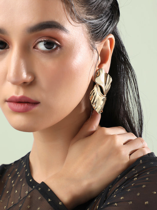 Set Of 2 Gold-Plated Contemporary Drop Earrings