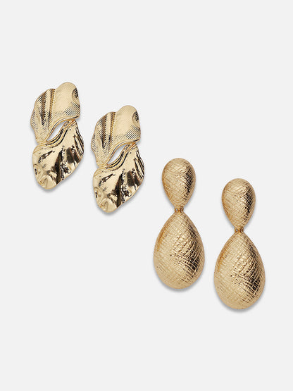 Set Of 2 Gold-Plated Contemporary Drop Earrings