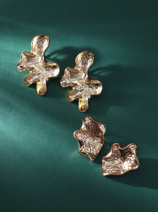 Set Of 2 Gold-Plated Contemporary Studs Earrings