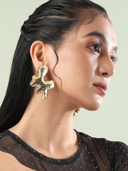 Set Of 2 Gold-Plated Contemporary Studs Earrings