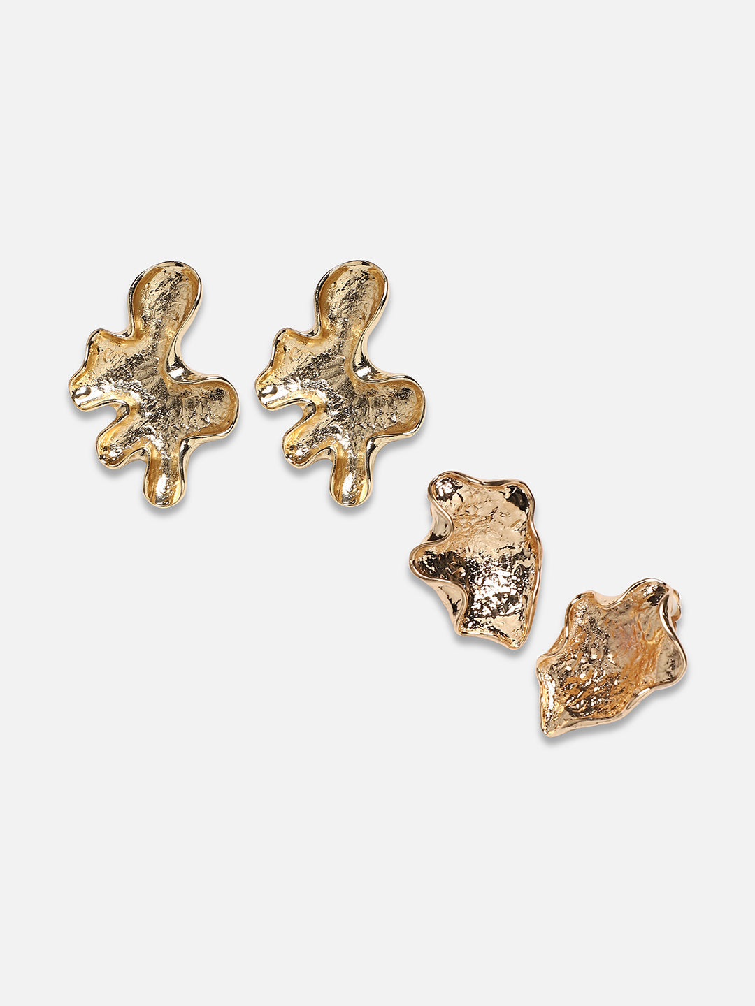 Set Of 2 Gold-Plated Contemporary Studs Earrings