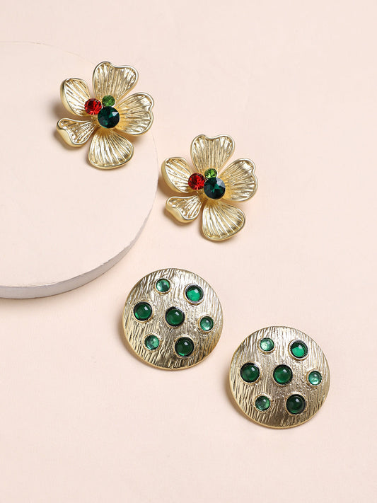 Set Of 2 Gold-Plated Contemporary Studs Earrings