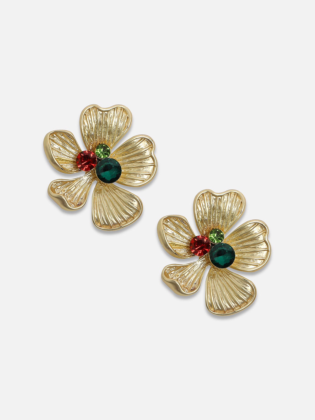 Set Of 2 Gold-Plated Contemporary Studs Earrings