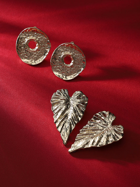 Set Of 2 Gold Plated Contemporary Stud Earrings