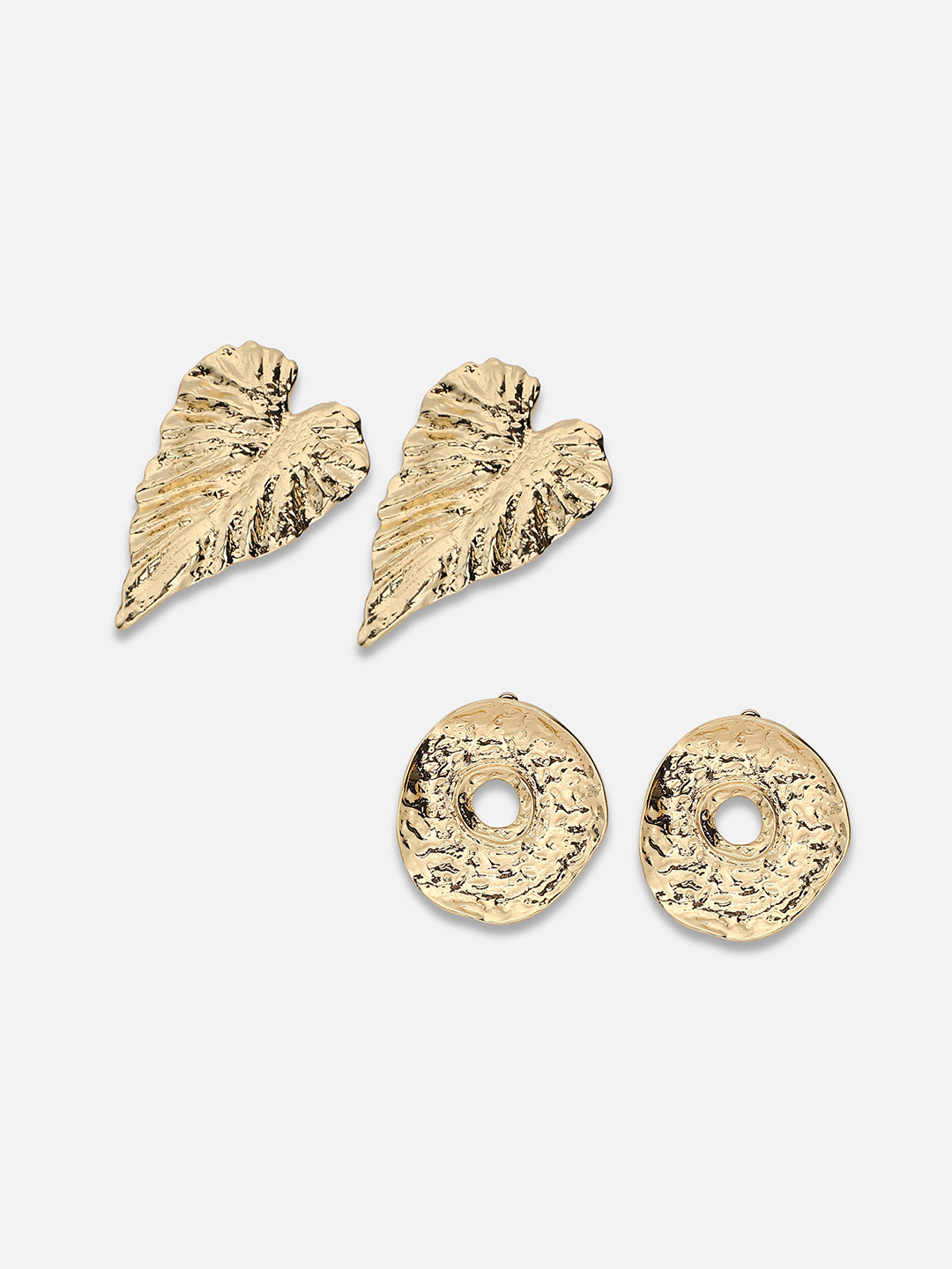 Set Of 2 Gold Plated Contemporary Stud Earrings