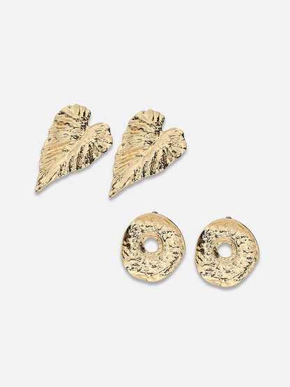 Set Of 2 Gold Plated Contemporary Stud Earrings
