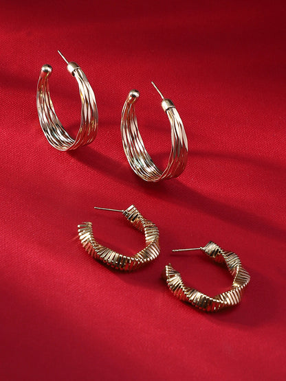 Set Of 2 Gold-Plated Contemporary Hoop Earrings
