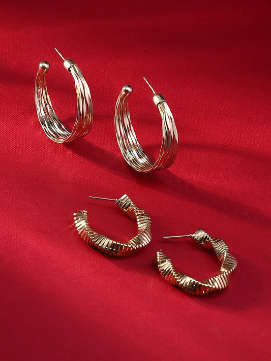Set Of 2 Gold-Plated Contemporary Hoop Earrings