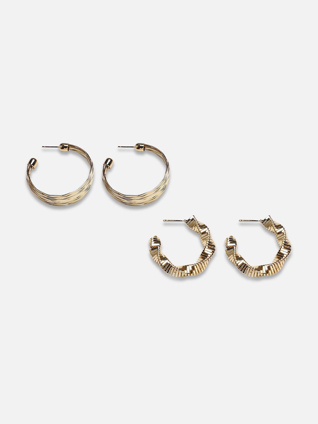 Set Of 2 Gold-Plated Contemporary Hoop Earrings