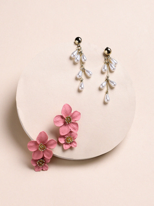 Set Of 2 Gold Plated Contemporary Drop Earrings