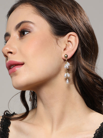 Set Of 2 Gold Plated Contemporary Drop Earrings