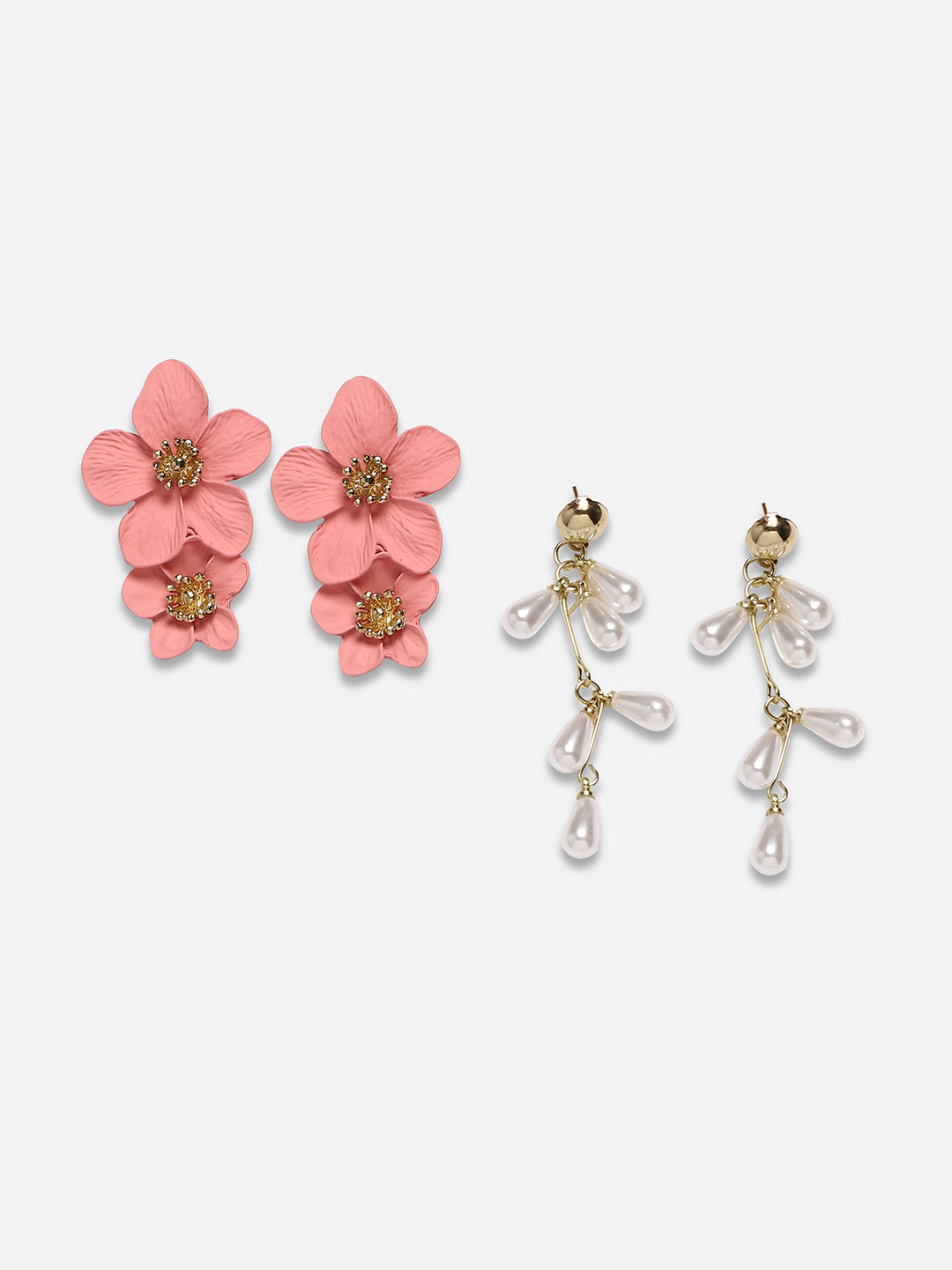 Set Of 2 Gold Plated Contemporary Drop Earrings