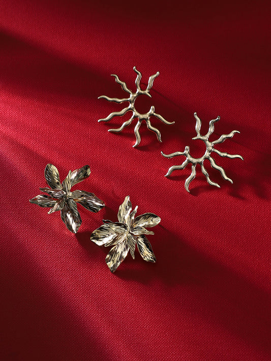 Set Of 2 Gold-Plated Contemporary Studs Earrings