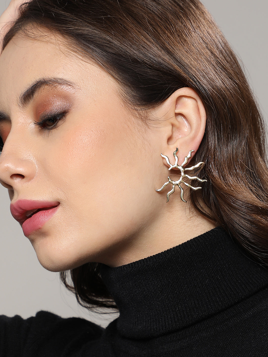 Set Of 2 Gold-Plated Contemporary Studs Earrings