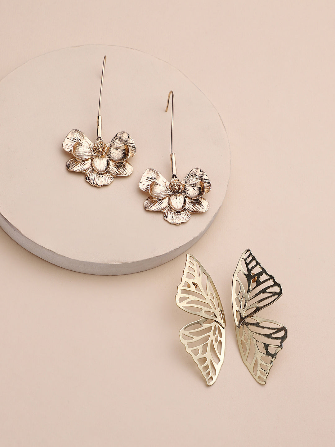 Set Of 2 Gold-Plated Contemporary Drop Earrings