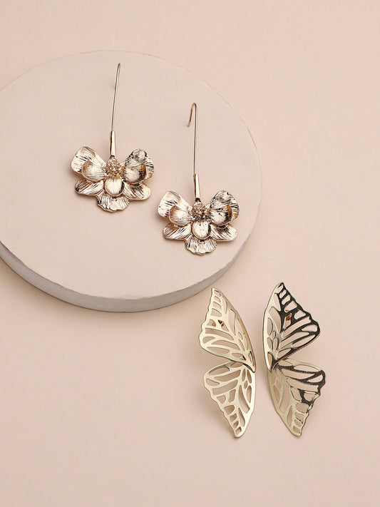 Set Of 2 Gold-Plated Contemporary Drop Earrings