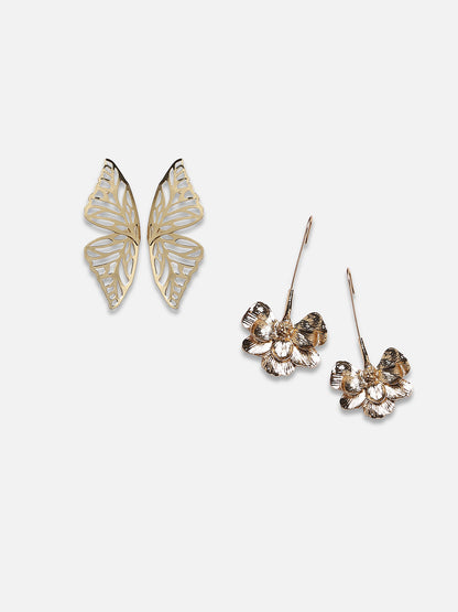 Set Of 2 Gold-Plated Contemporary Drop Earrings