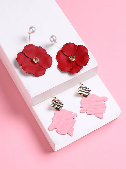Set Of 2 Gold-Plated Contemporary Drop Earrings