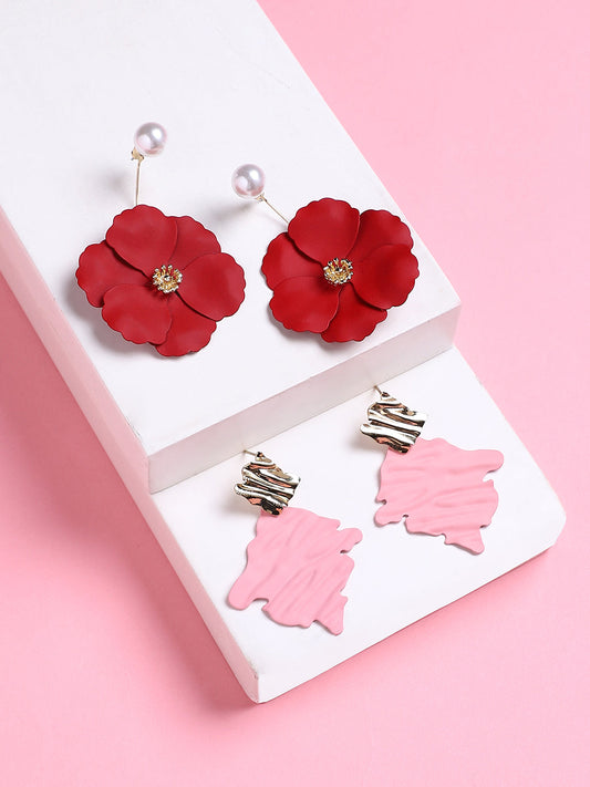 Set Of 2 Gold-Plated Contemporary Drop Earrings