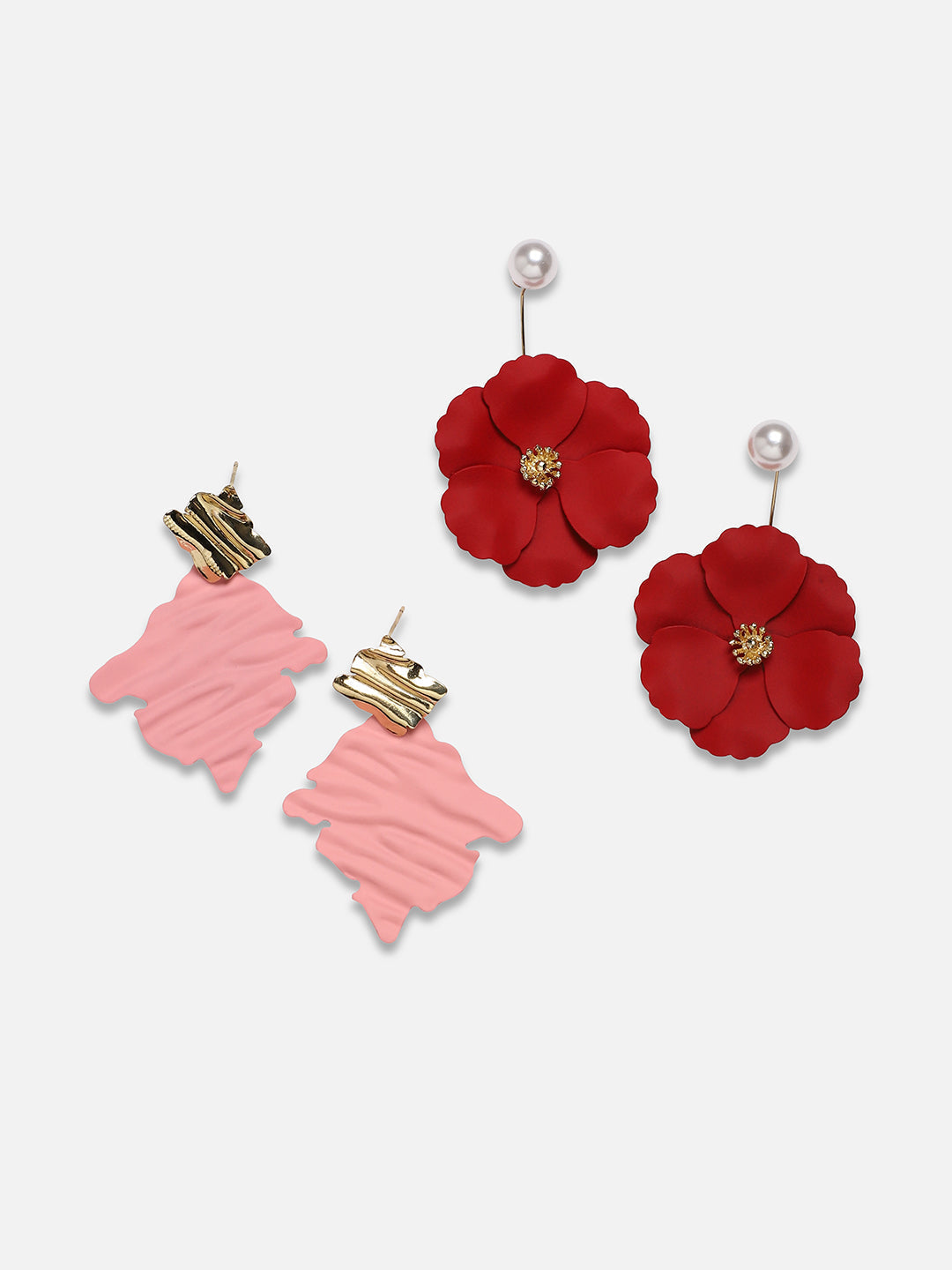 Set Of 2 Gold-Plated Contemporary Drop Earrings