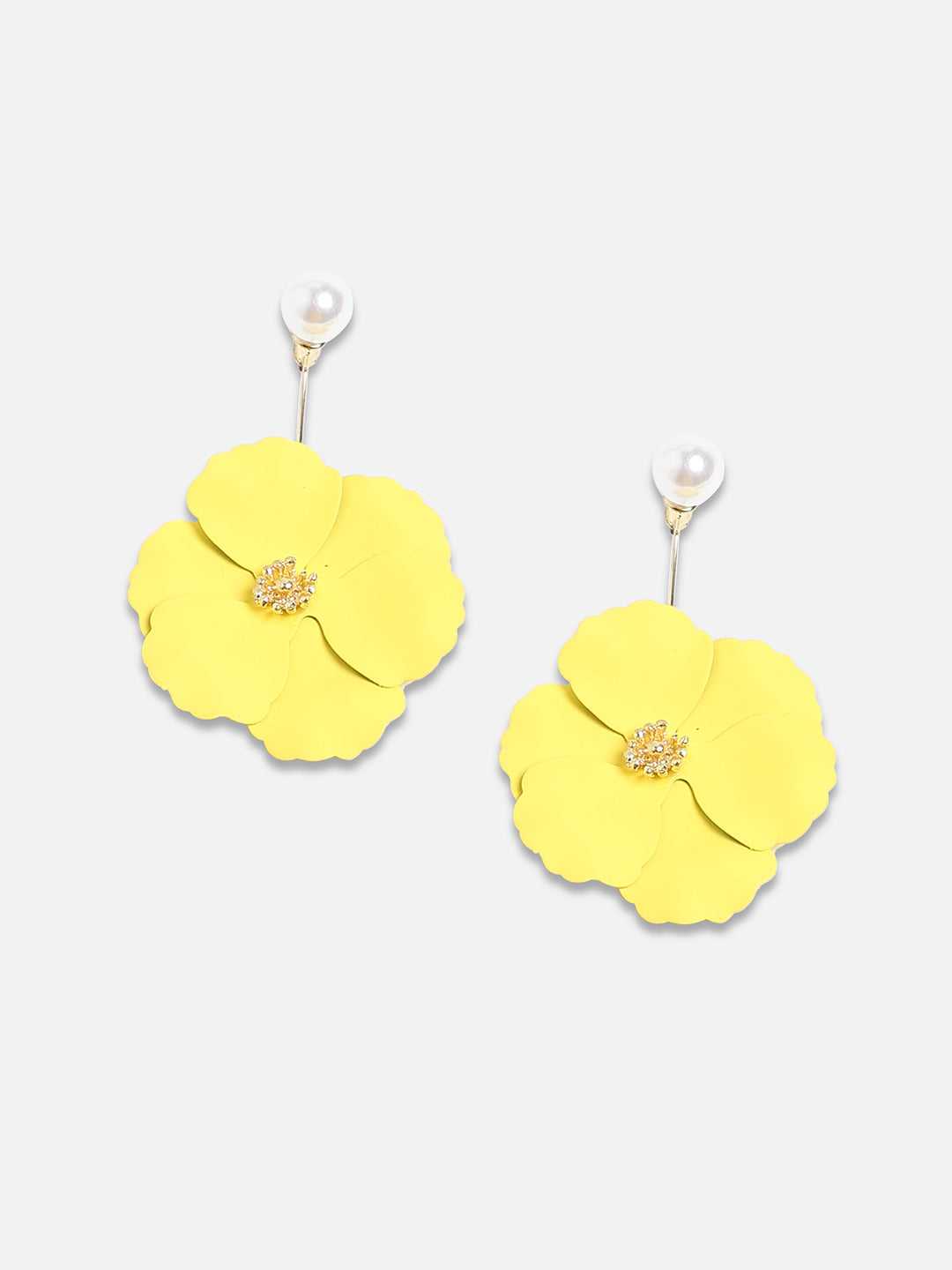 Set Of 2 Gold-Plated Pearls Beaded Floral Drop Earrings