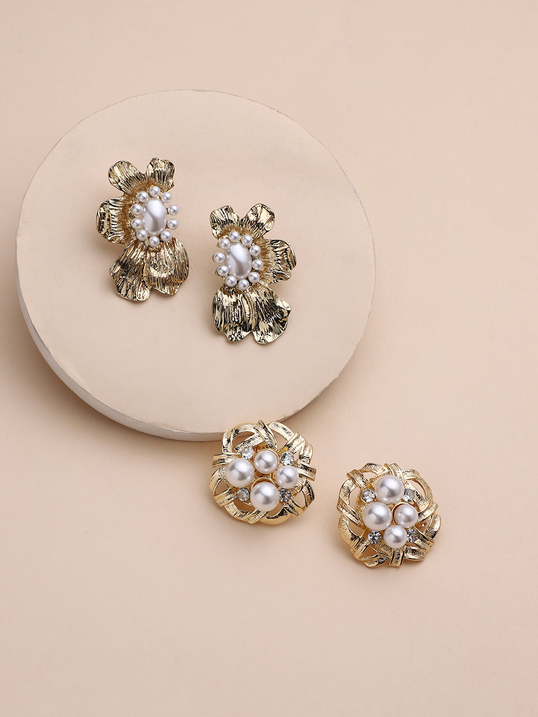 Set Of 2 Gold-Plated Floral Studs