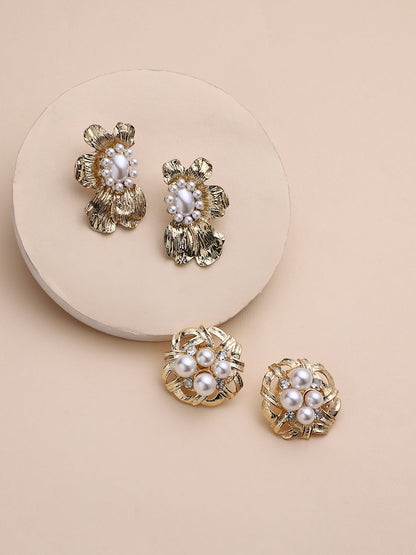 Set Of 2 Gold-Plated Floral Studs