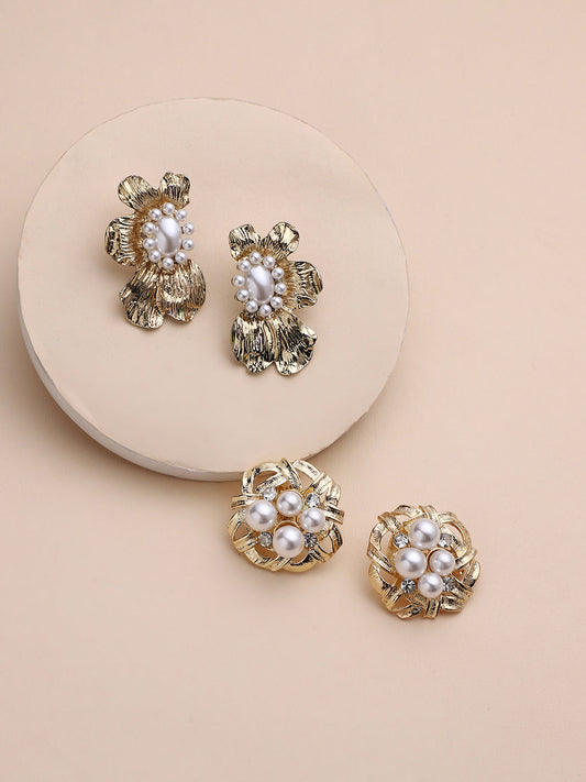 Set Of 2 Gold-Plated Floral Studs